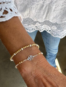 mixed metal bracelet duo with birth flower connector